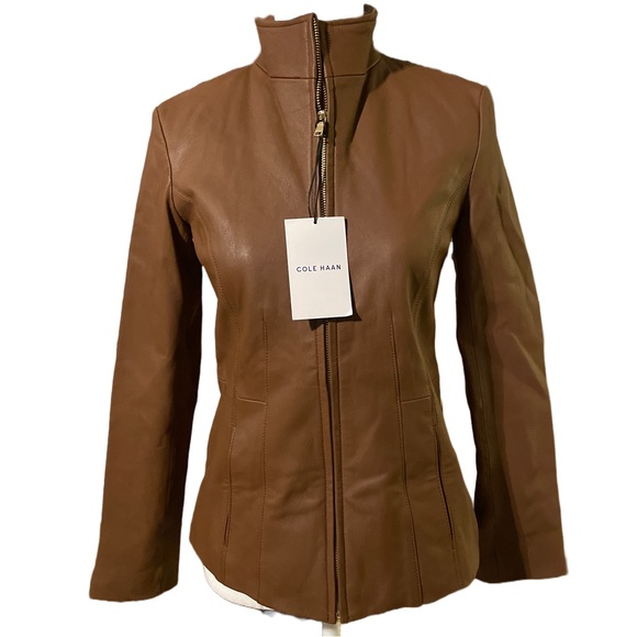 Cole Haan Jackets & Blazers - Cole Haan Brown Genuine Leather Full Zip Jacket